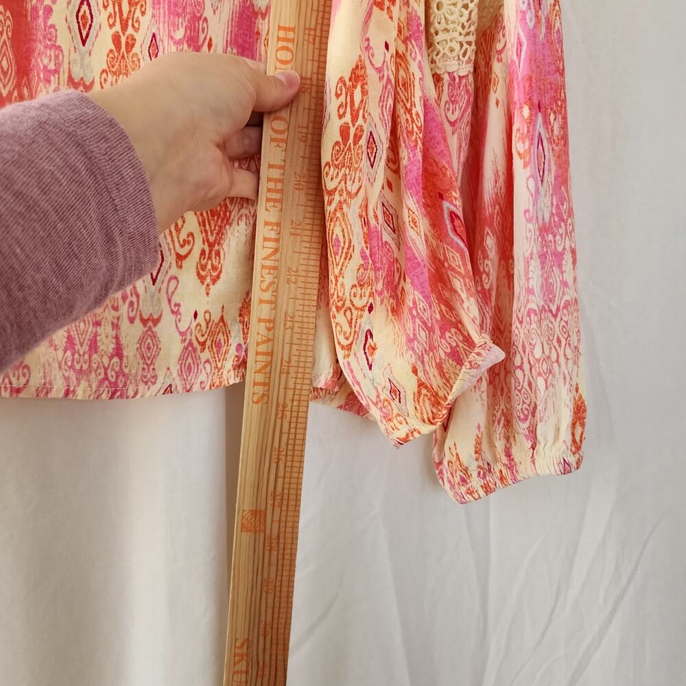Stella Parker Bohemian Long Sleeve Top Crochet coastal XXL boho Pink Cream New - Picture 6 of 8